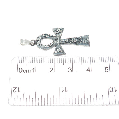 800 Silver Vintage Egyptian Ankh Oxidized Charm Pendant
