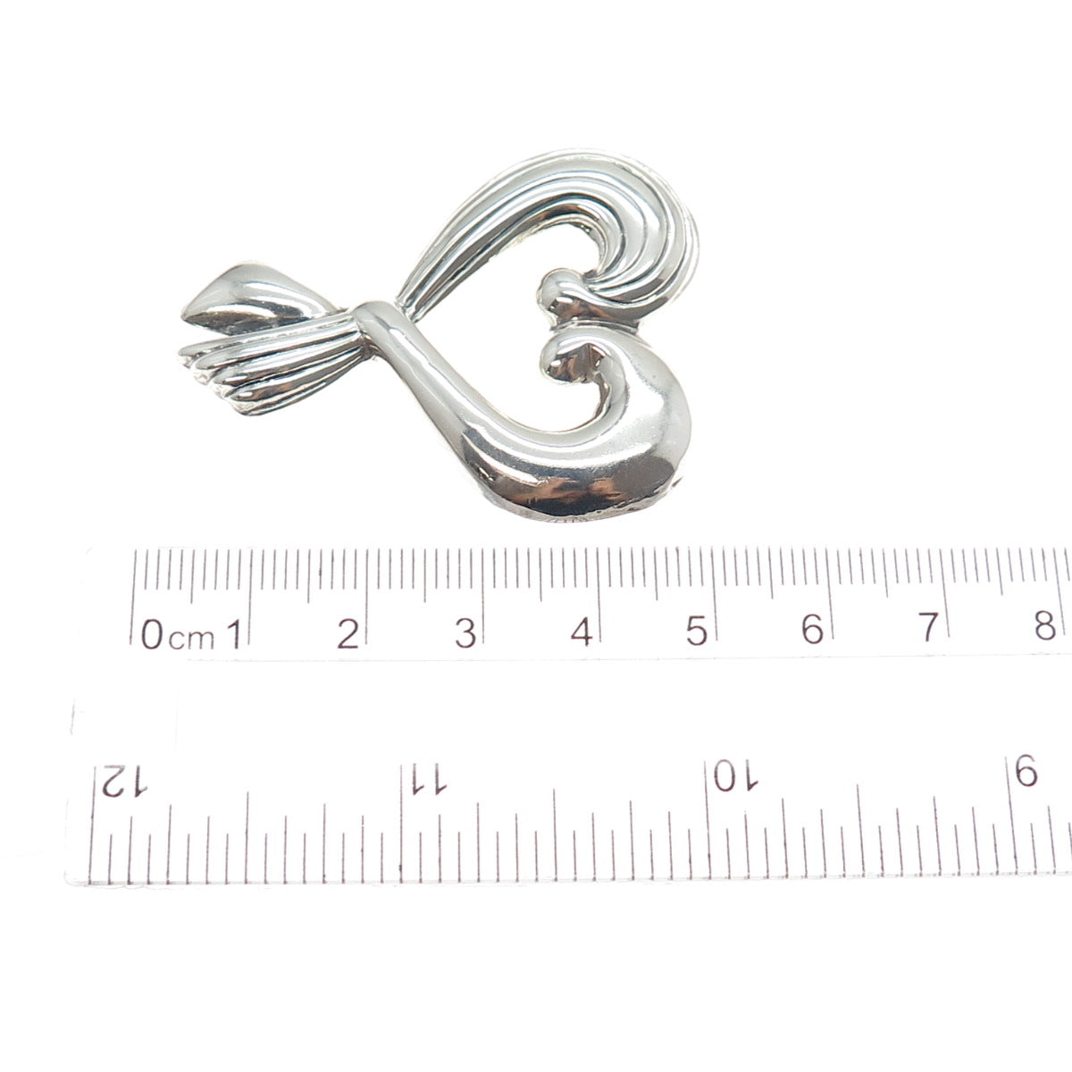 925 Sterling Silver Vintage EFS Mexico Modernist Heart Oxidized Pin Brooch