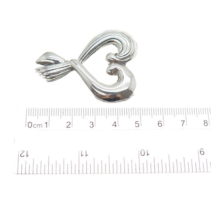 925 Sterling Silver Vintage EFS Mexico Modernist Heart Oxidized Pin Brooch