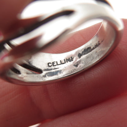 Cellini 925 Sterling Silver Vintage Modernist Oxidized Ring Size 7
