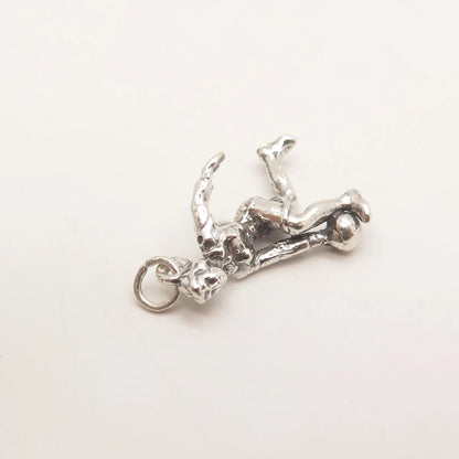925 Sterling Silver Vintage Bowling Woman 3D Pendant