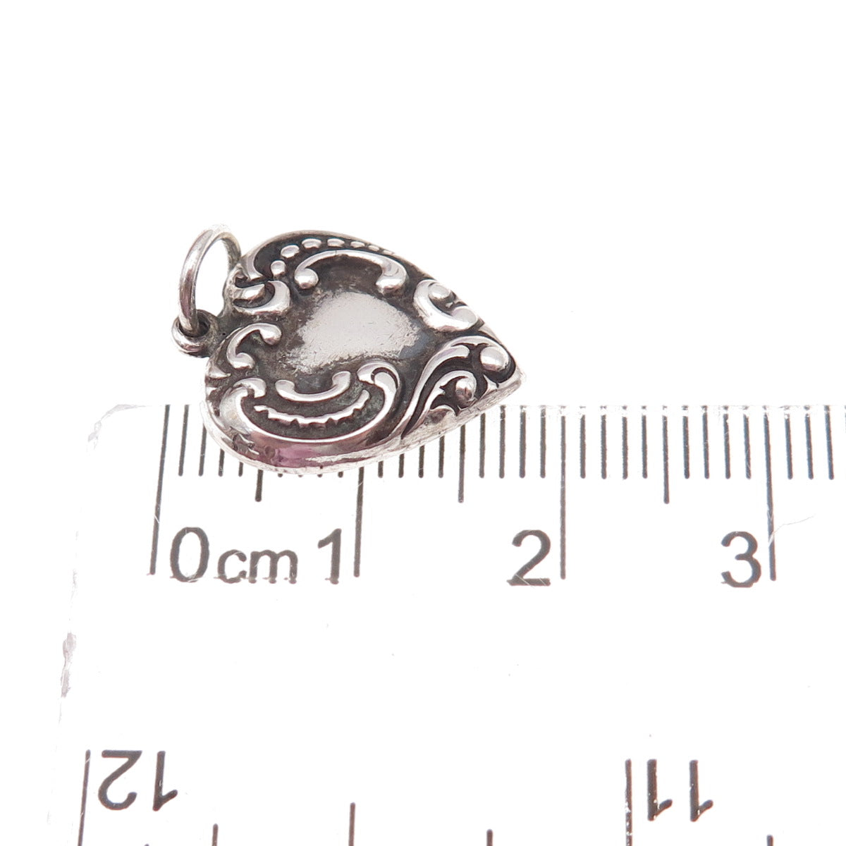 925 Sterling Silver Antique Art Deco Engraved Chatelaine Heart Charm Pendant