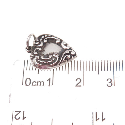 925 Sterling Silver Antique Art Deco Engraved Chatelaine Heart Charm Pendant