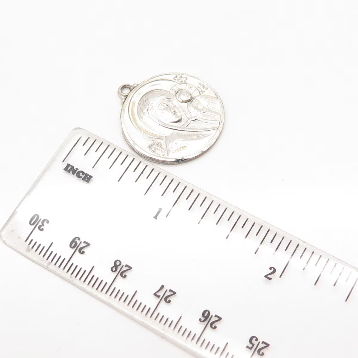 925 Sterling Silver Vintage Court Square Madonna w/ Child Religious Pendant
