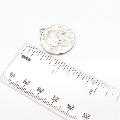 925 Sterling Silver Vintage Court Square Madonna w/ Child Religious Pendant