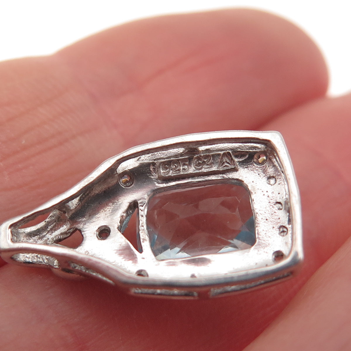 925 Sterling Silver Real Blue Topaz & C Z Mini Slide Charm Pendant