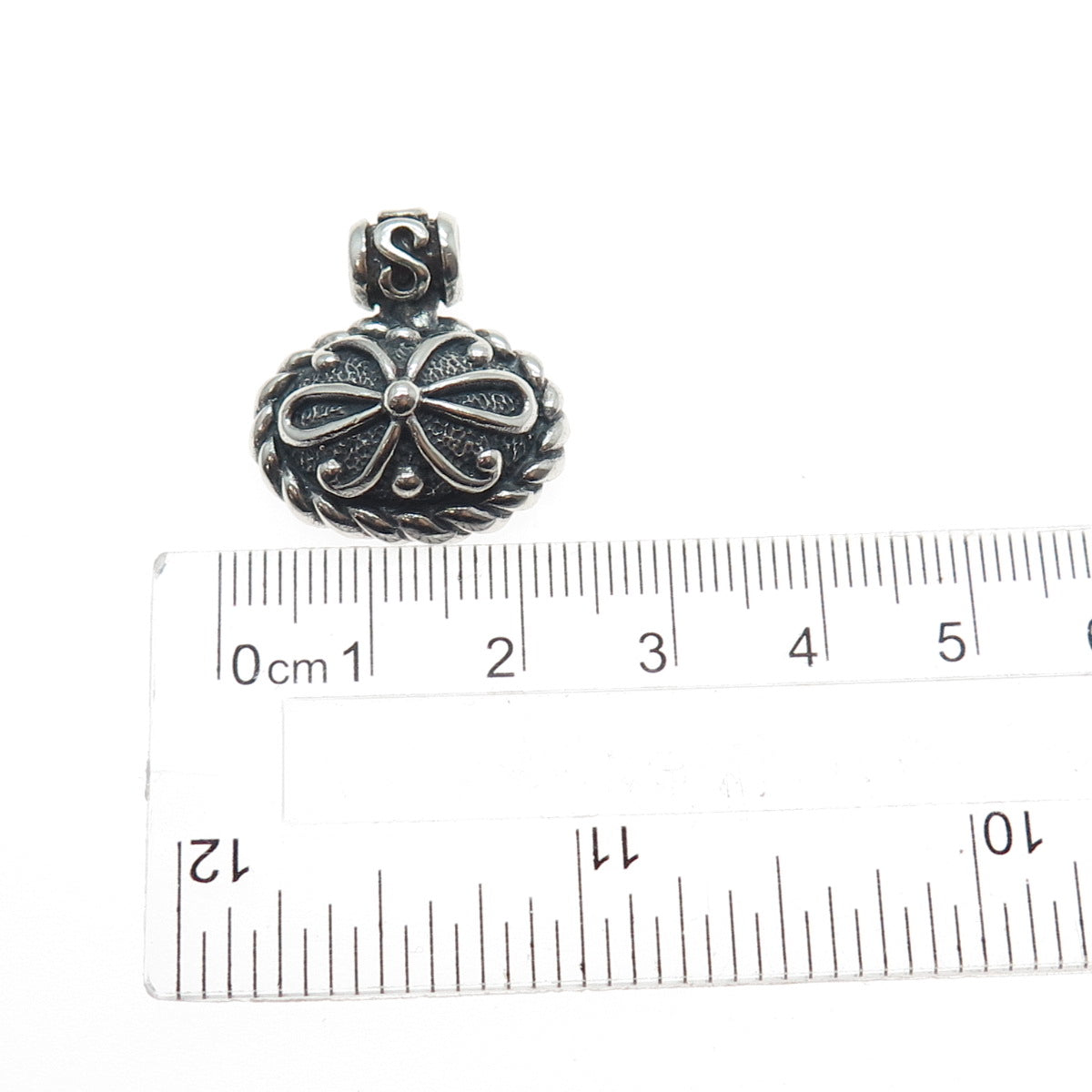 SIDNEY EVAN 925 Sterling Silver Vintage Flower Oxidized Charm Pendant