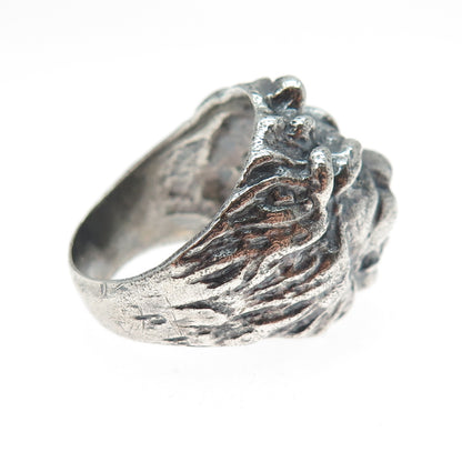 925 Sterling Silver Vintage Mexico Lion Oxidized Ring Size 8