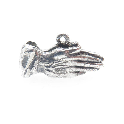 HAYWARD 925 Sterling Antique Stanhope Prayer Hands Oxidized Minimalist Pendant