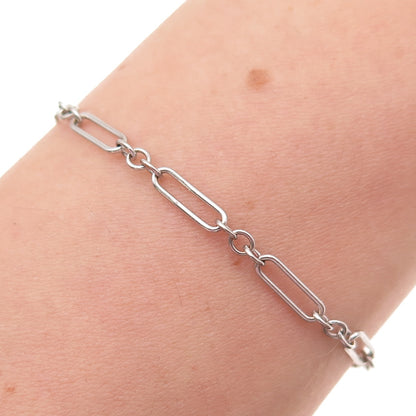 925 Sterling Silver Antique Rhinestone Heart Lock Paperclip Link Bracelet 7.25"