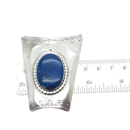 PHYLLIS WOODS 925 Sterling Silver Vintage Real Lapis Lazuli Modernist Brooch