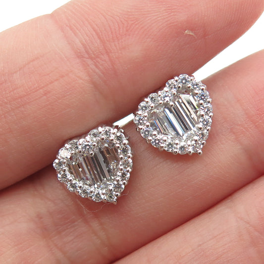 925 Sterling Silver Round & Baguette-Cut C Z Heart Stud Earrings