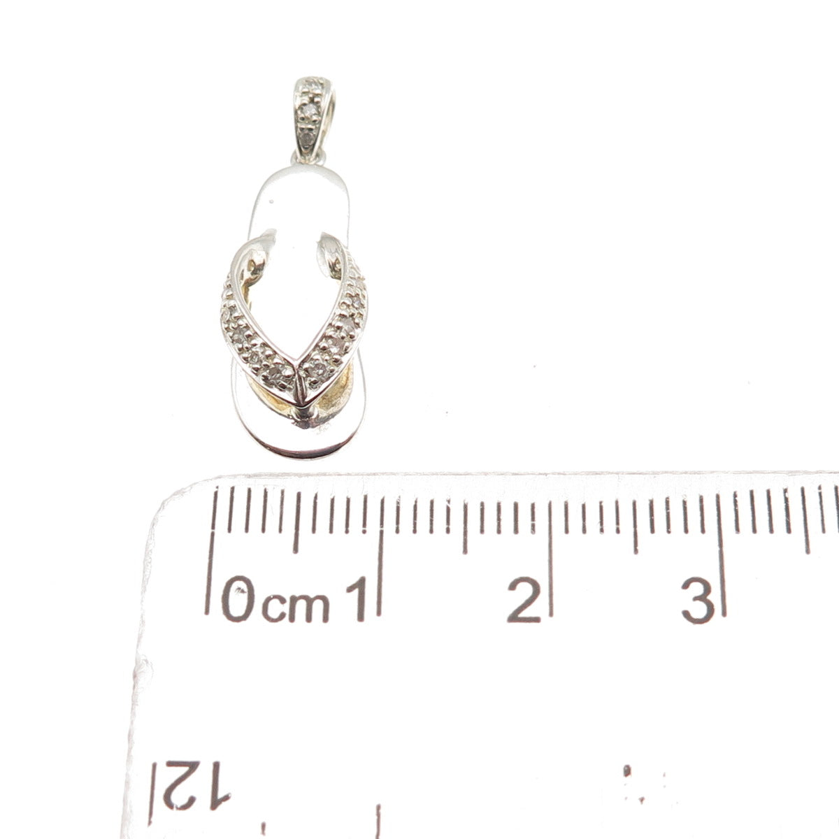 925 Sterling Silver Real Round-Cut Diamond Flip Flop 3D Charm Pendant