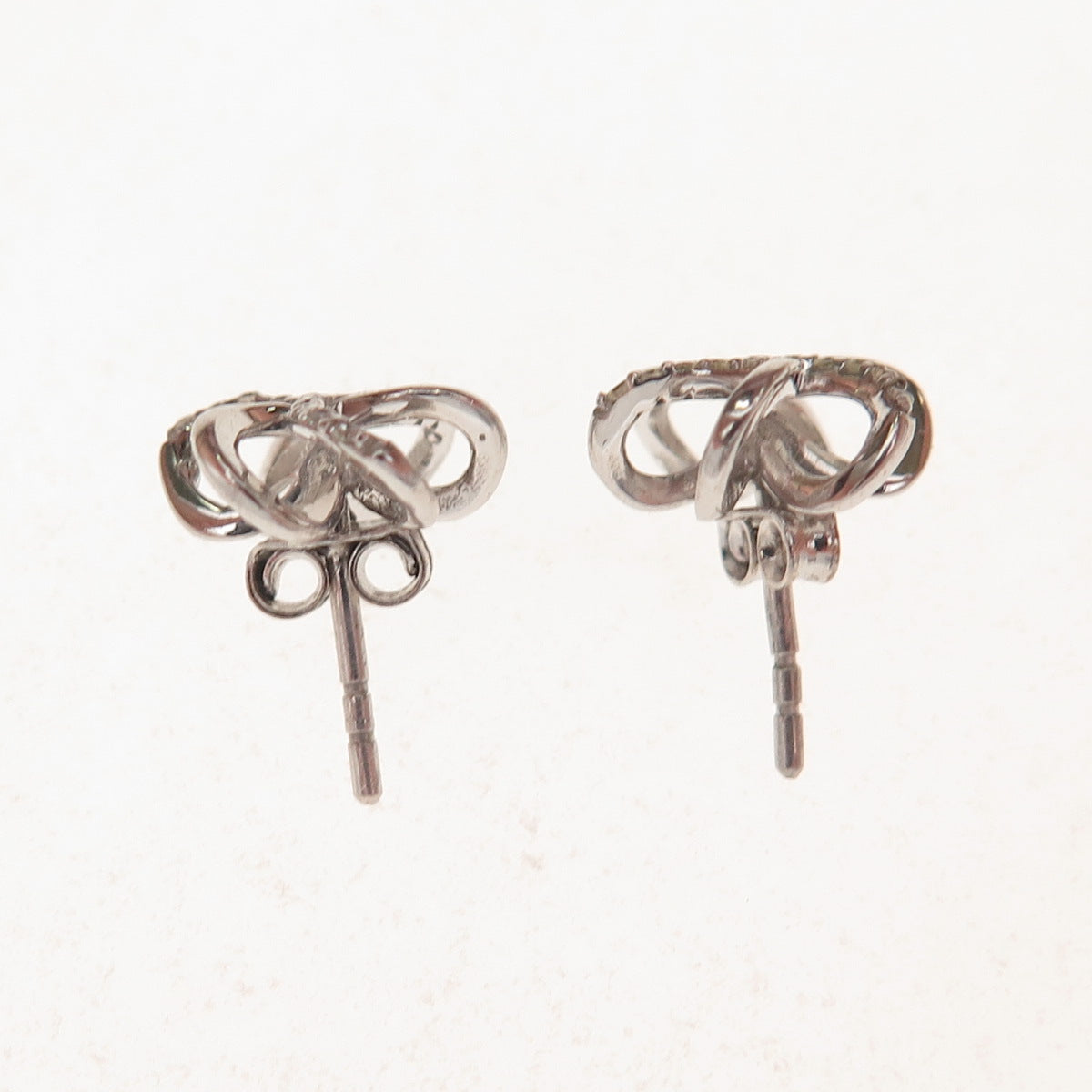 925 Sterling Silver Real Round-Cut Diamond Floral Stud Earrings
