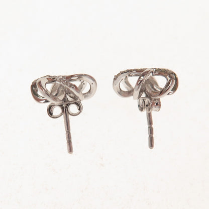 925 Sterling Silver Real Round-Cut Diamond Floral Stud Earrings