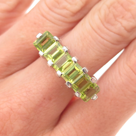 Ken Crafts 925 Sterling Silver Vintage Real Emerald-Cut Peridot Ring Size 7