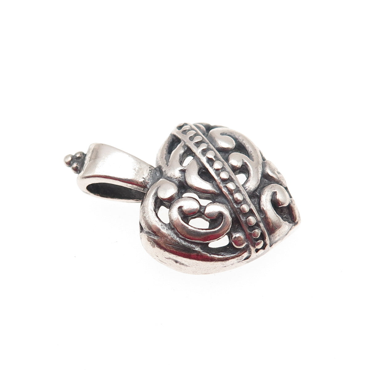 925 Sterling Silver Vintage Mexico Ornate Heart Oxidized Charm Pendant