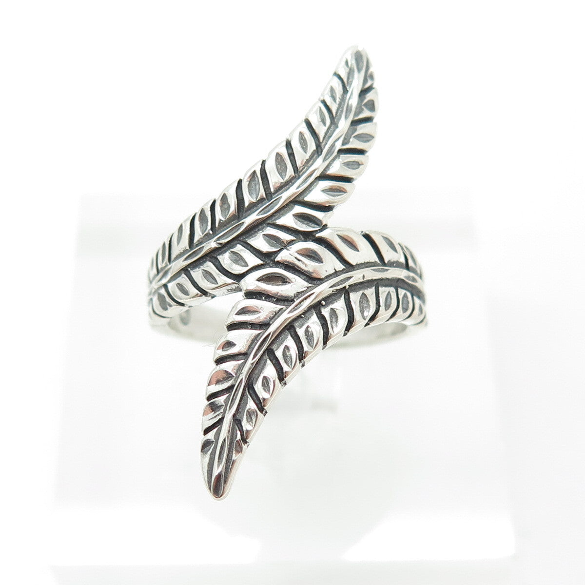925 Sterling Silver Vintage Leaf Overlap Statement Ring Size 6.75
