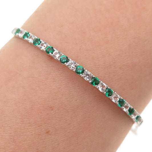 925 Sterling Silver Real Chrome Diopside & C Z Adjustable Bolo Bracelet 6-9.75"
