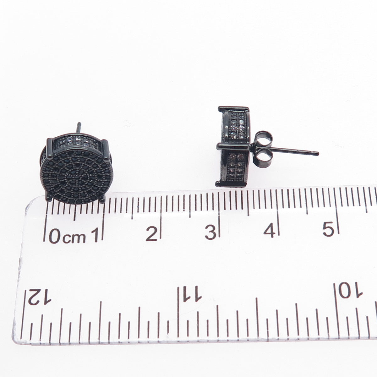 925 Sterling Silver Black Rhodium Round-Cut C Z Stud Earrings