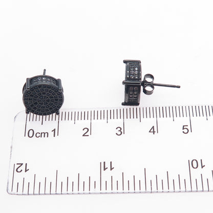 925 Sterling Silver Black Rhodium Round-Cut C Z Stud Earrings