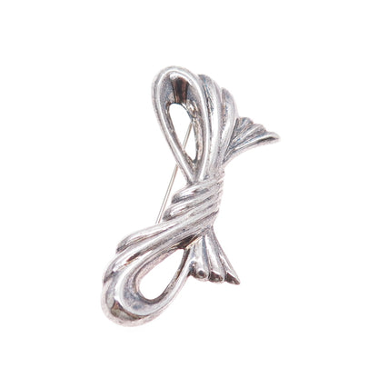 925 Sterling Silver Vintage Modernist Ribbon Bow Oxidized Pin Brooch