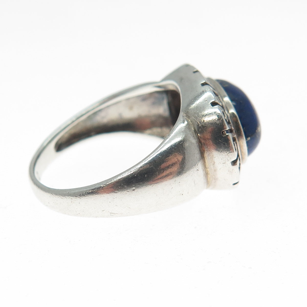 925 Sterling Silver Vintage Real Cabochon Lapis Lapis Greek Key Ring Size 6