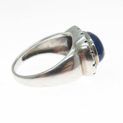 925 Sterling Silver Vintage Real Cabochon Lapis Lapis Greek Key Ring Size 6