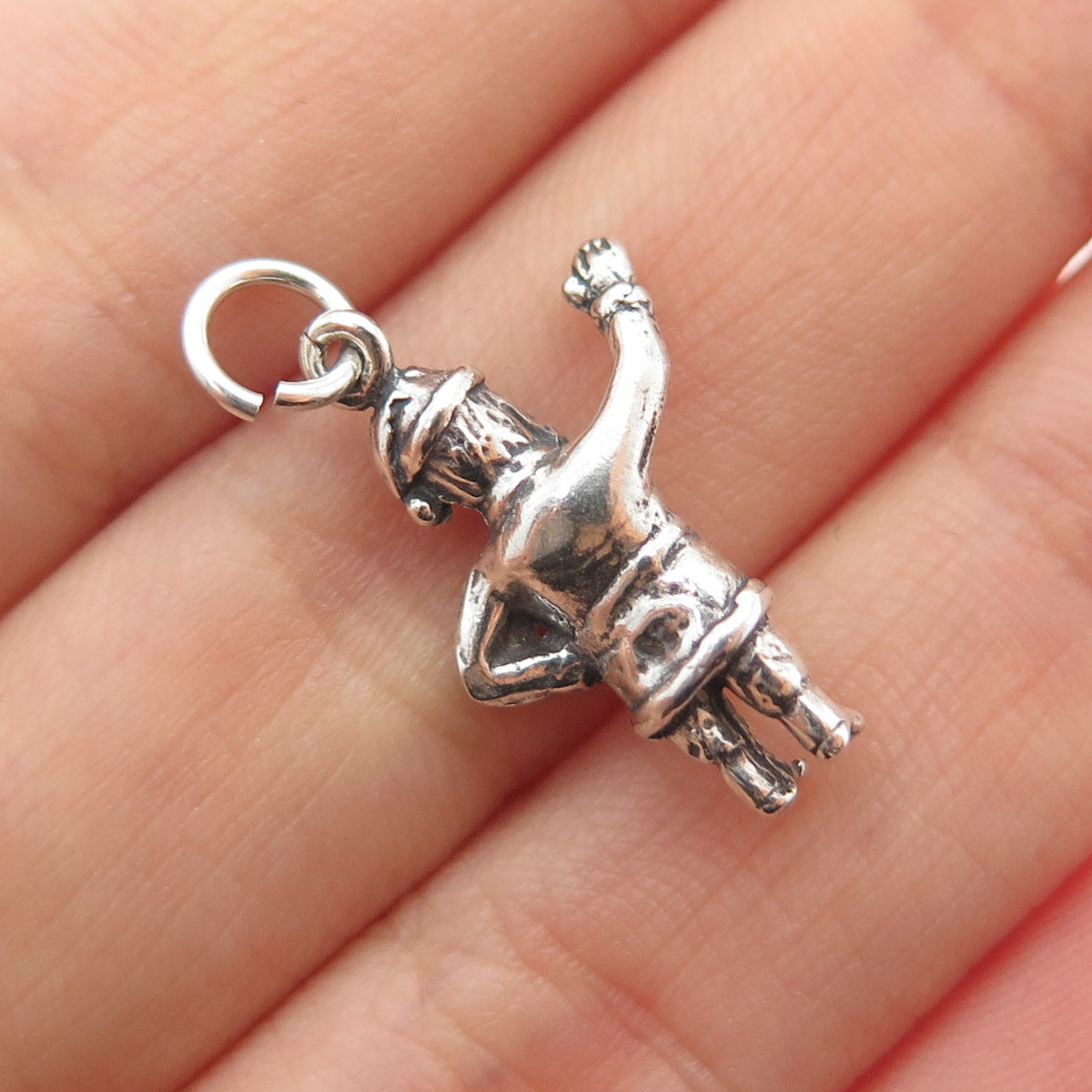 925 Sterling Silver Vintage Santa Claus Oxidized Minimalist Charm Pendant