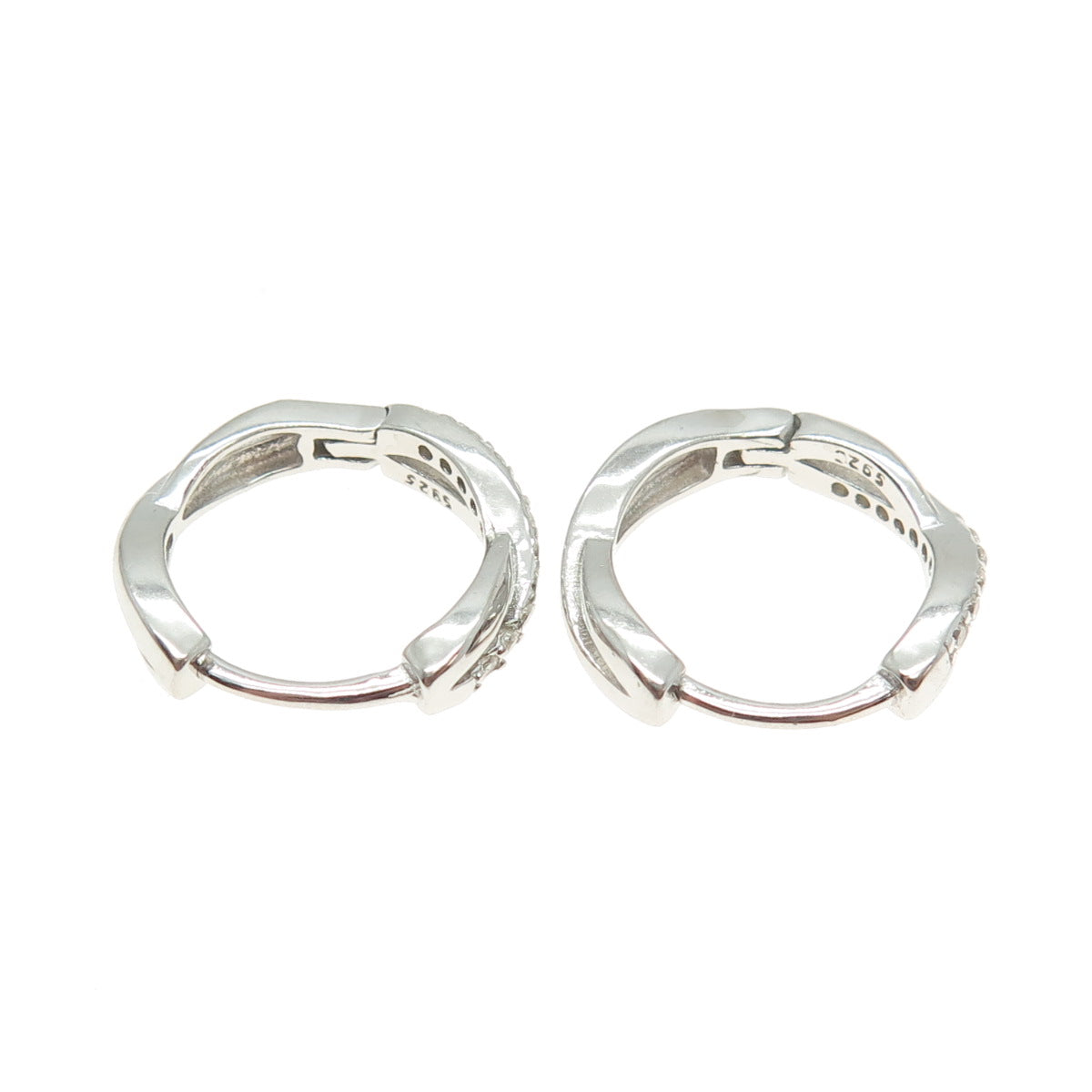 925 Sterling Silver Round-Cut Shaped C Z Infinity Huggie Earrings