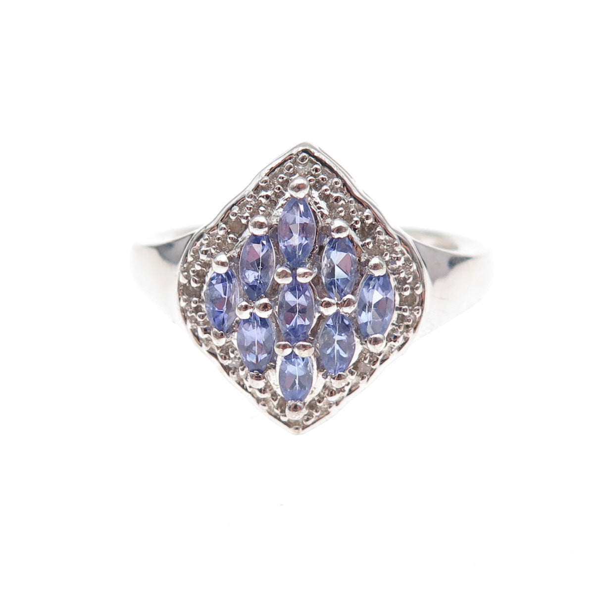 925 Sterling Silver Real Tanzanite & White Topaz Ring Size 8.25