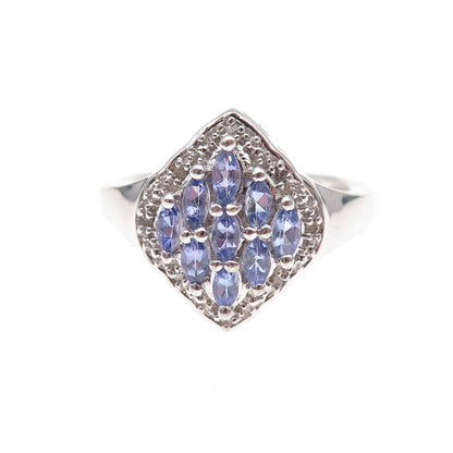 925 Sterling Silver Real Tanzanite & White Topaz Ring Size 8.25