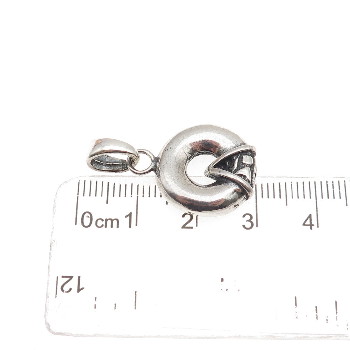925 Sterling Silver Vintage Modernist Circle Oxidized Charm Pendant