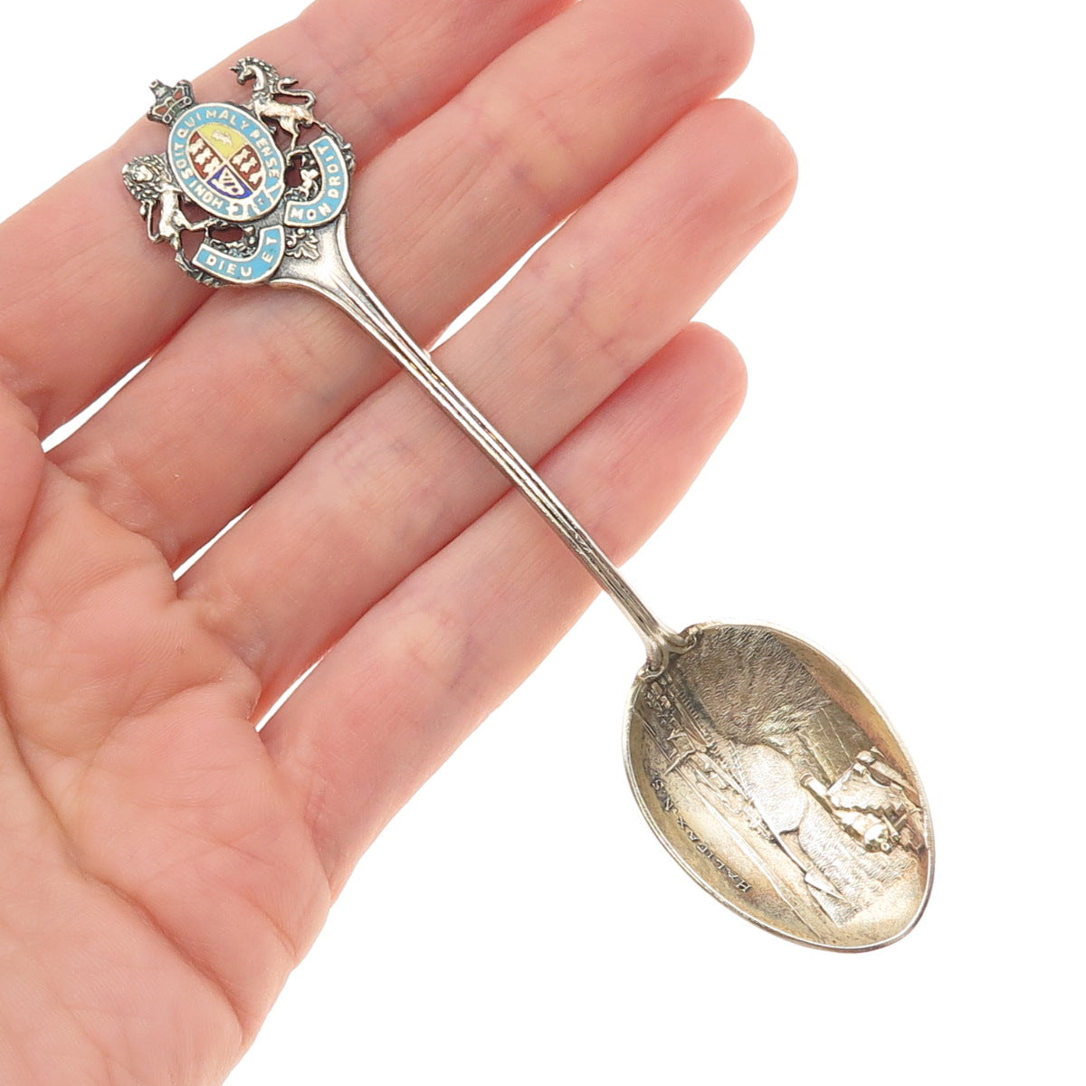 925 Sterling Antique Art Deco Canada Enamel Halifax Coat of Arms Coffee Spoon