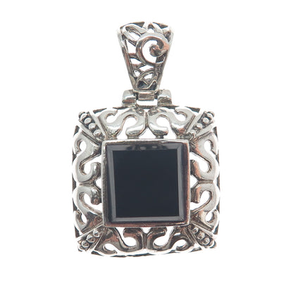 925 Sterling Silver Vintage Real Black Onyx Letter S Ornate Oxidized Pendant