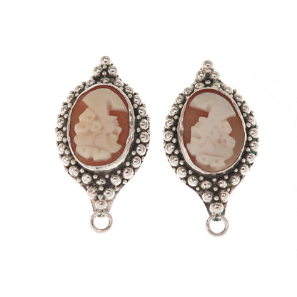 925 Sterling Silver Vintage Real MOP Carved Lady Cameo Beaded Jacket Earrings