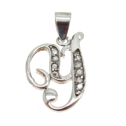 925 Sterling Silver Round-Cut C Z Letter "Y" Initial Pendant