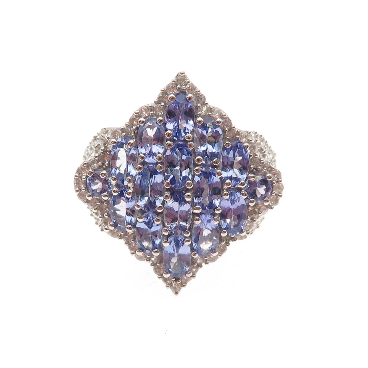 Chuck Clemency 925 Sterling Silver Real Tanzanite & White Topaz Ring Size 8.25