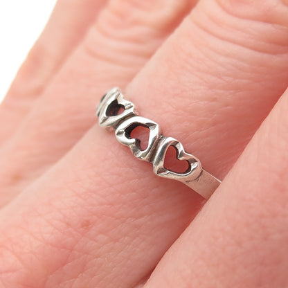 925 Sterling Silver Vintage Heart Link Oxidized Band Ring Size 7