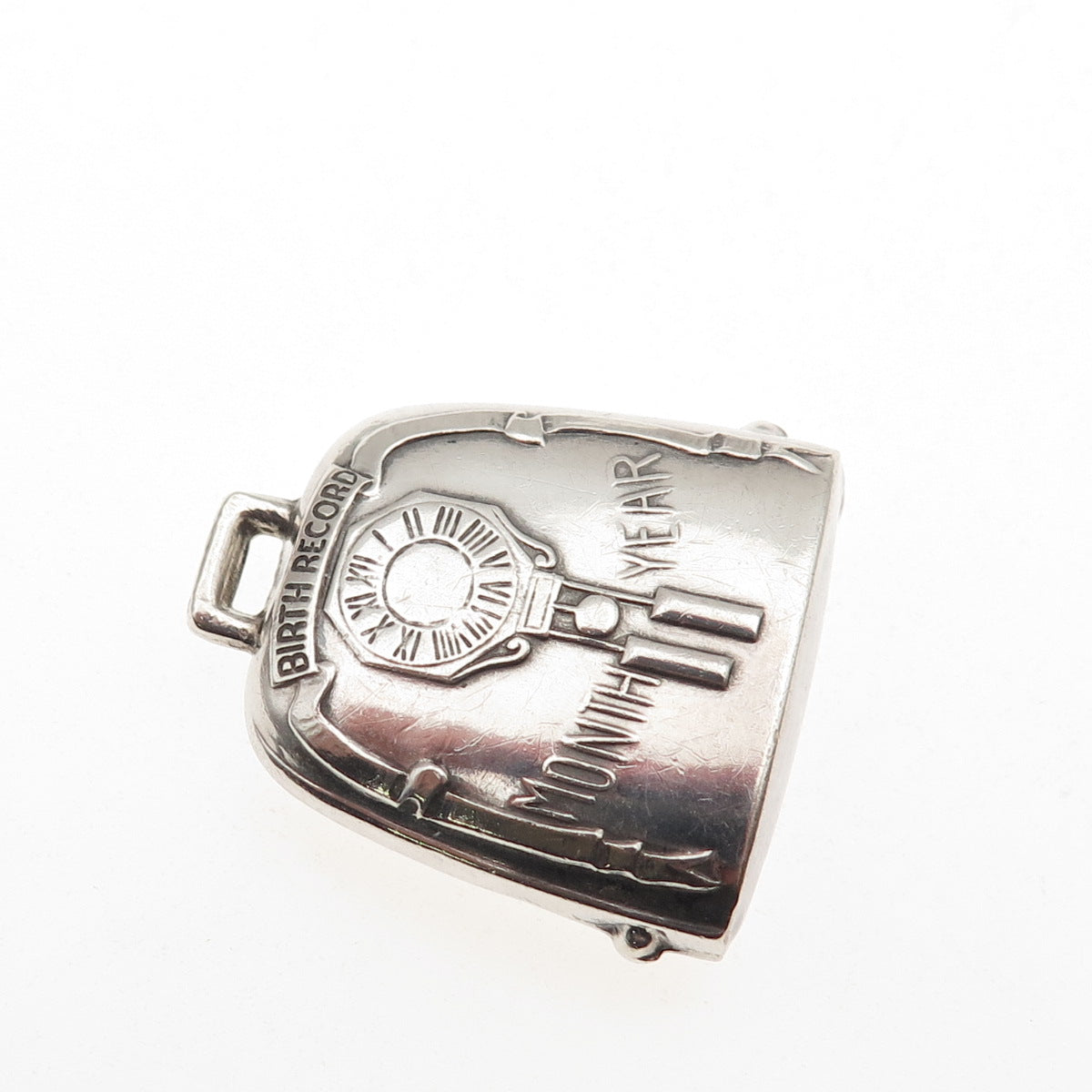 Webster 925 Sterling Silver Antique Art Deco Baby Birth Record Rattle Pendant