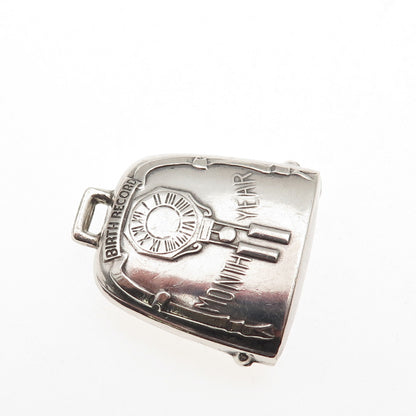 Webster 925 Sterling Silver Antique Art Deco Baby Birth Record Rattle Pendant