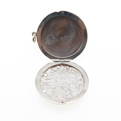 925 Sterling Silver Vintage Floral Repousse Round Locket Pendant