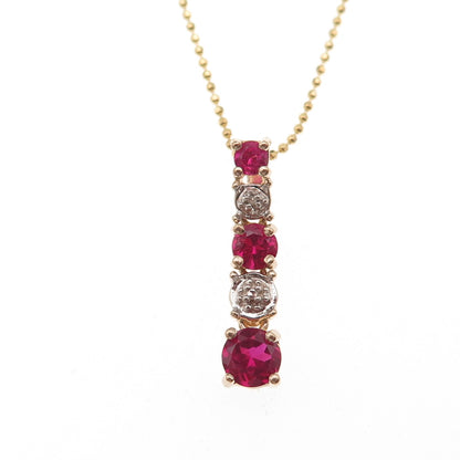 Ross Simons 925 Sterling Gold Plated Real Diamond Lab-Created Ruby Necklace 18"