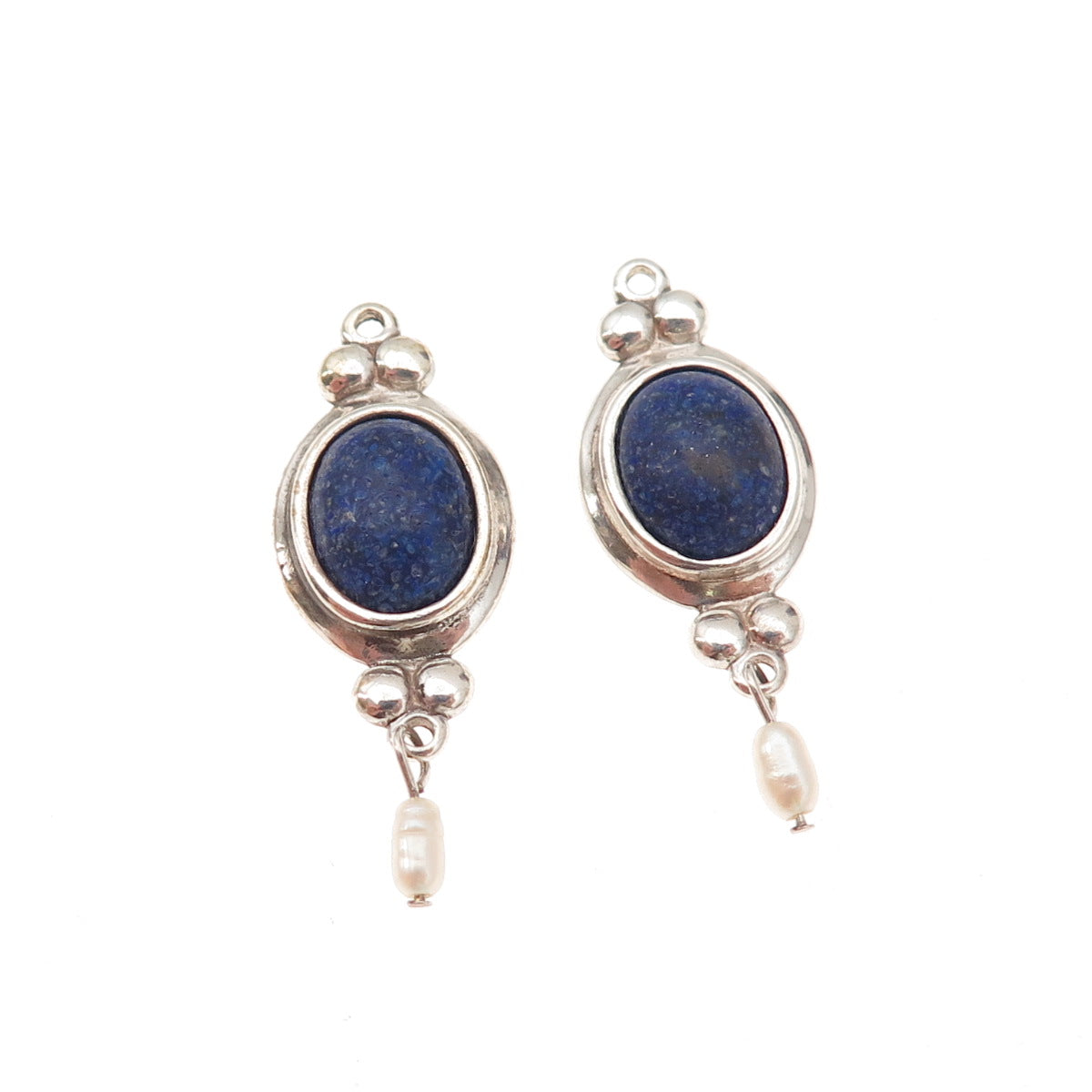 Coleman Co. 925 Sterling Silver Vintage Real Lapis Inlay & Pearl Jacket Earrings