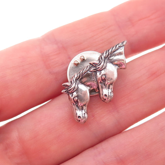Beau & B.A. Ballou 925 Sterling Antique Art Deco Horse Couple Tie Tack Lapel Pin