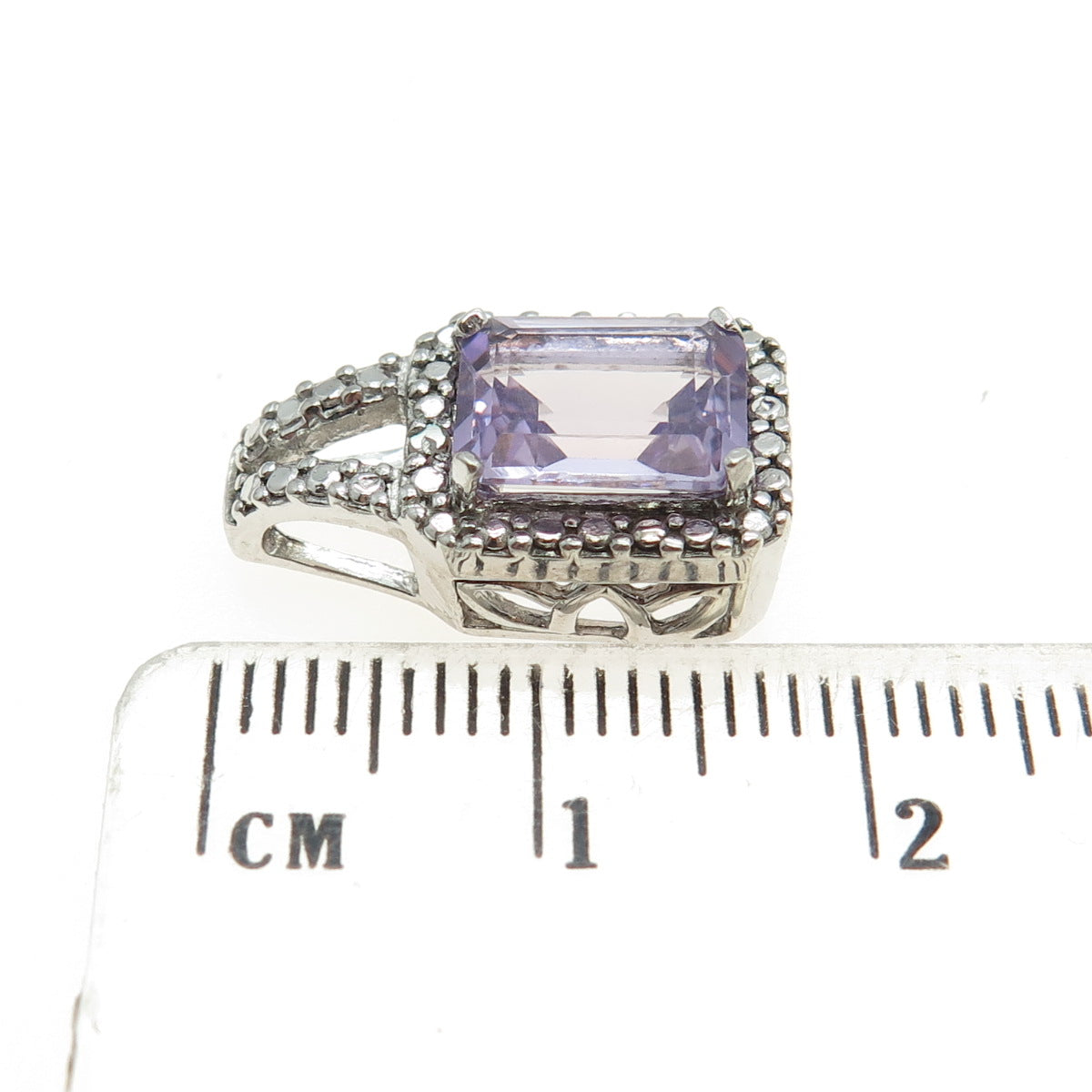 925 Sterling Silver Real White Diamond Accent & Amethyst Gemstone Pendant