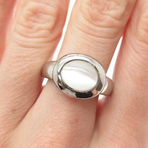 925 Sterling Silver Vintage Optic Fiber Cat's Eye Modernist Ring Size 8