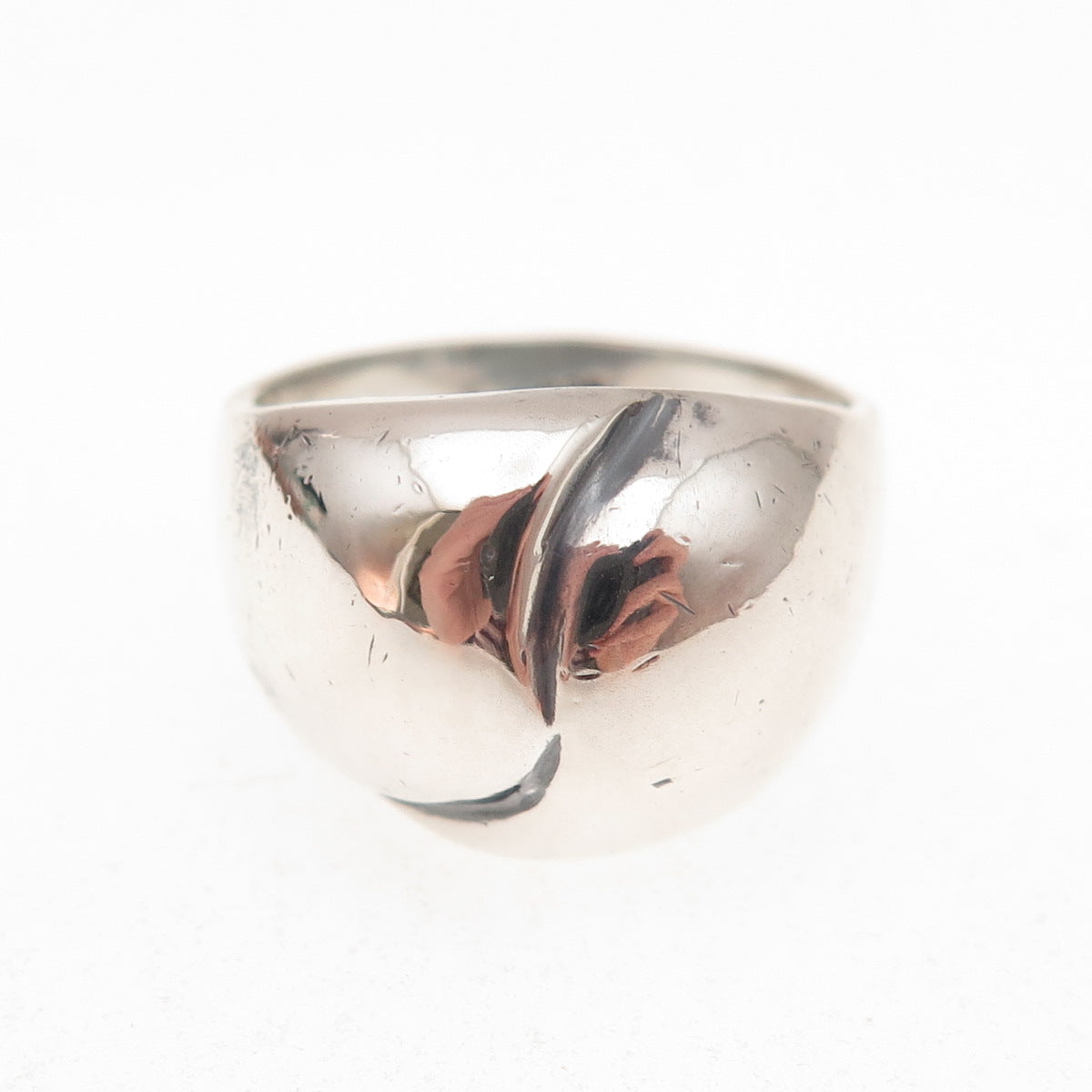 925 Sterling Silver Vintage Modernist Yin Yang Dome Oxidized Ring Size 7.75