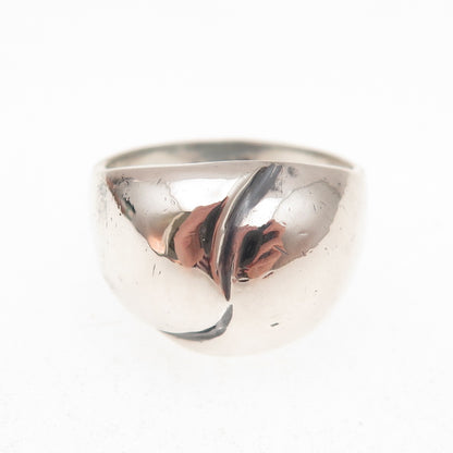 925 Sterling Silver Vintage Modernist Yin Yang Dome Oxidized Ring Size 7.75