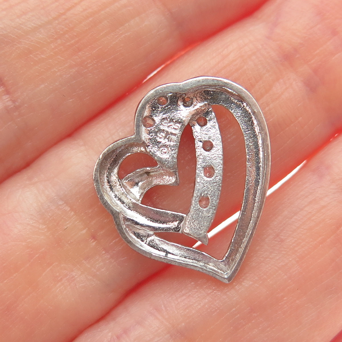 925 Sterling Silver Round-Cut C Z Heart Minimalist Slide Pendant